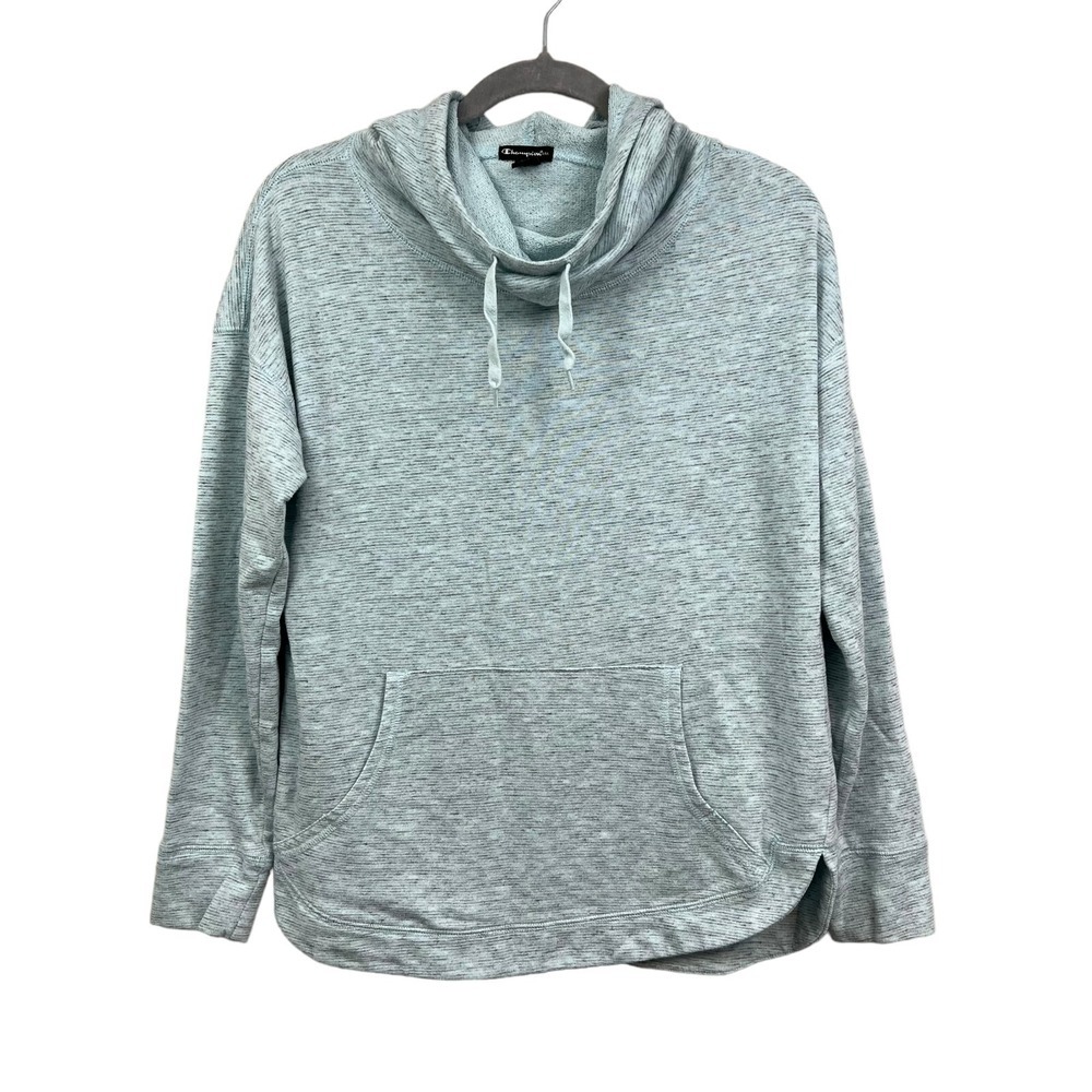 Champion Women Hoodie Sweatshirt Cowl Neck Kangaroo Pocket Heather Green Gray M*